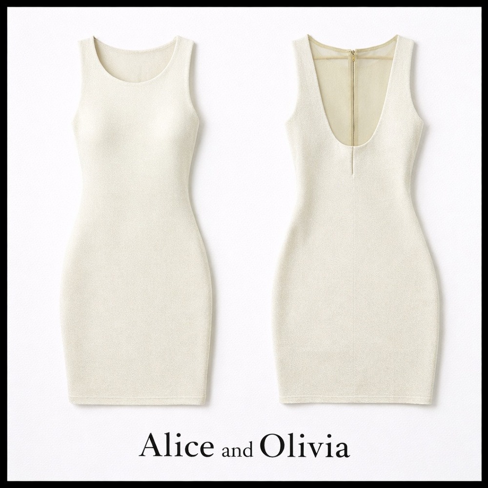 Alice & Olivia Stacey Bendet Ivory‎ Shimmer Knit Bodycon Dress Size 2 NWT